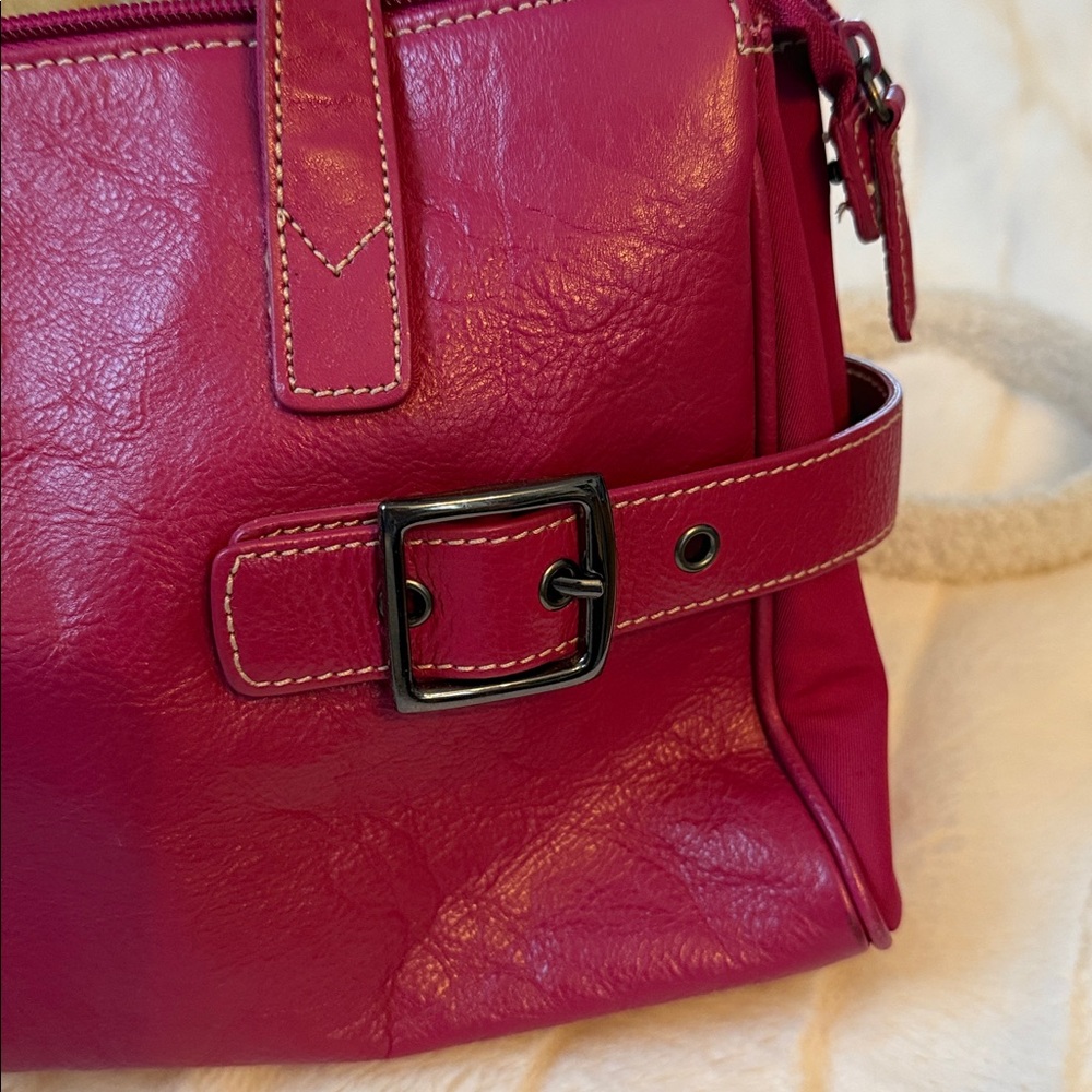 Pink Leather Shoulder Bag with Buckles - Picture 3 of 14